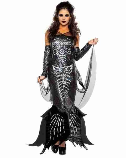 black and silver skeleton mermaid costume